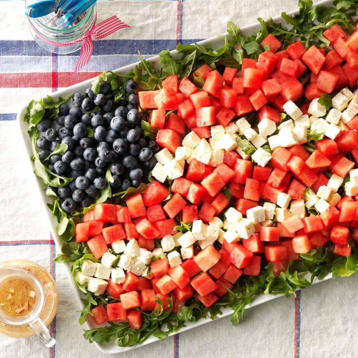 Vannmelon Feta Flagg Salat / Sommeren picnic inkluderer mem arbeidstid