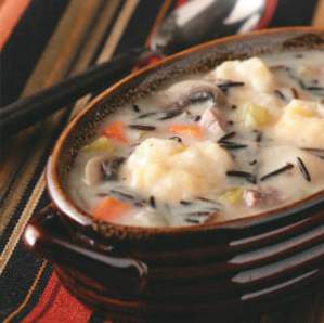 Wild Rice and Cheddar Dumpling Soup / hovedrett supper